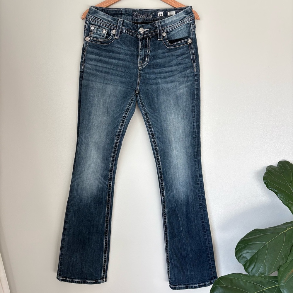 Miss Me Women's Mid-Rise Bootcut Jeans with Embellished Studded Pockets